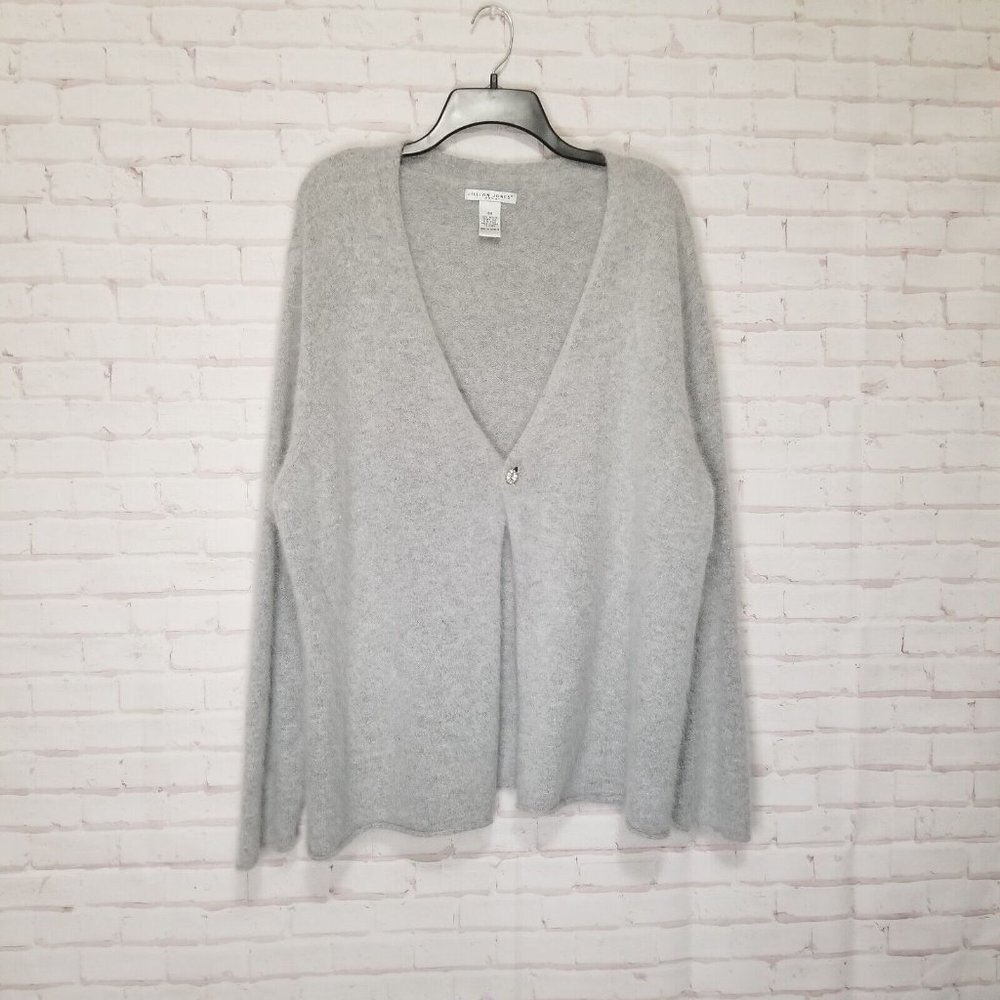 Angora Rabbit Cardigan Adult 3XL Gray Single Button Preppy Casual Soft Warm